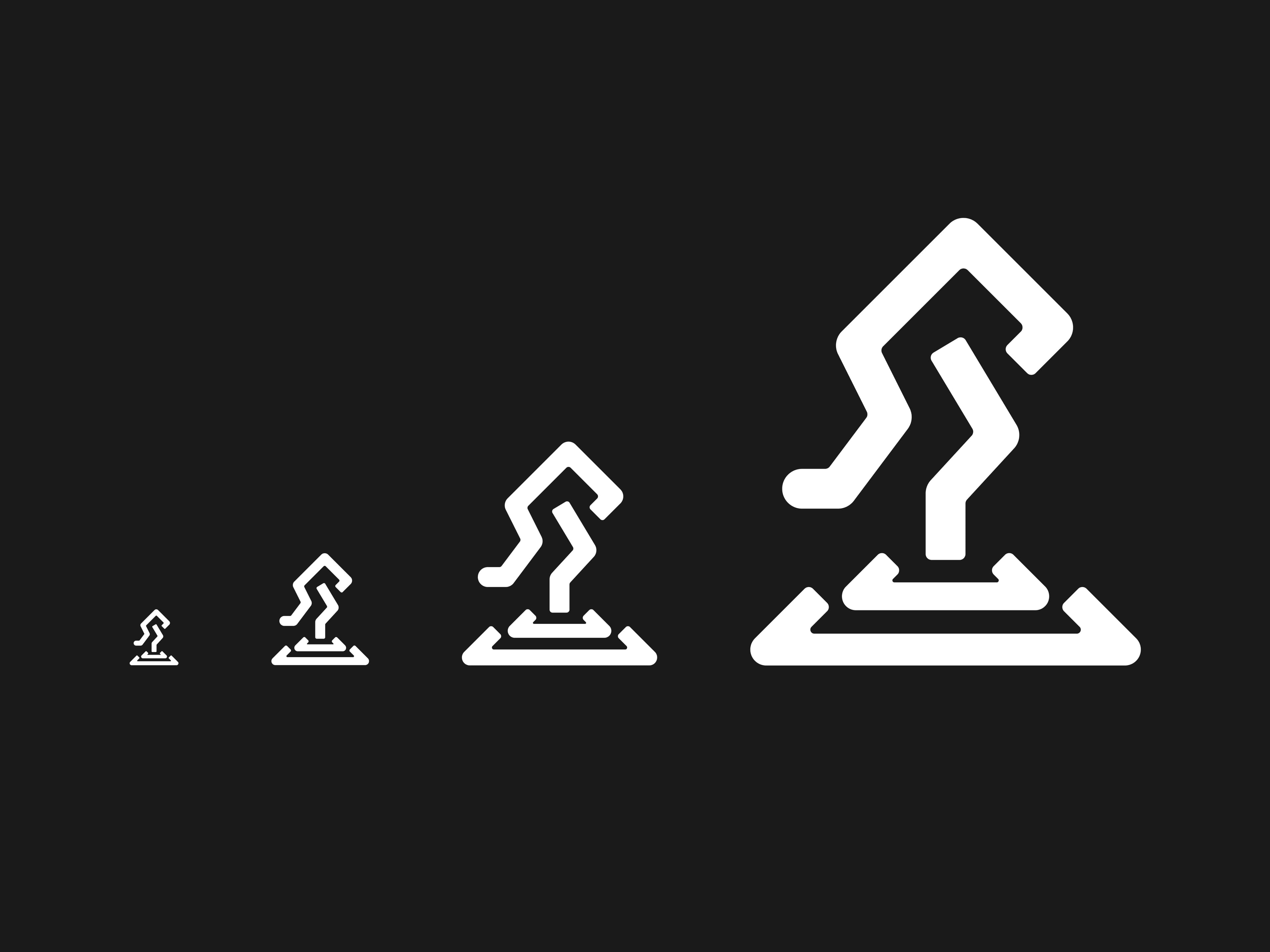 Logo design for South Philadelphia Chess Club displayed in four sizes, demonstrating legibility at each scale.